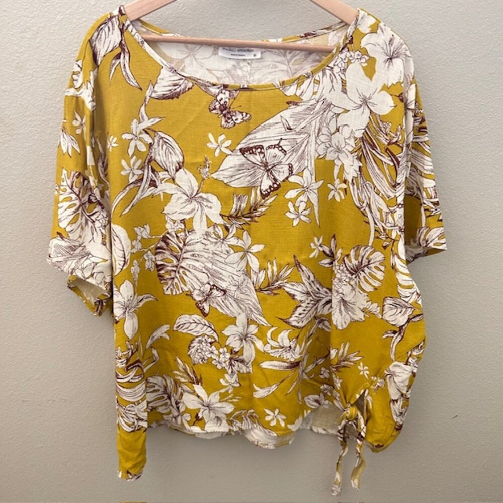Linen Blend Floral Blouse Top Size 3XL